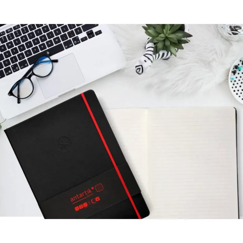 CUADERNO CON GOMILLA ANTARTIK NOTES TAPA DURA A4 HOJAS RAYAS NEGRO Y ROJO 100 HOJAS 80 GR FSC