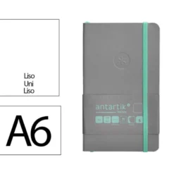 CUADERNO CON GOMILLA ANTARTIK NOTES TAPA BLANDA A6 HOJAS LISAS GRIS Y TURQUESA 100 HOJAS 80 GR FSC