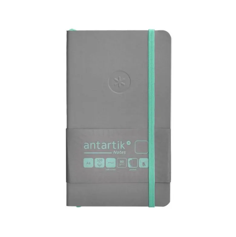 CUADERNO CON GOMILLA ANTARTIK NOTES TAPA BLANDA A6 HOJAS LISAS GRIS Y TURQUESA 100 HOJAS 80 GR FSC