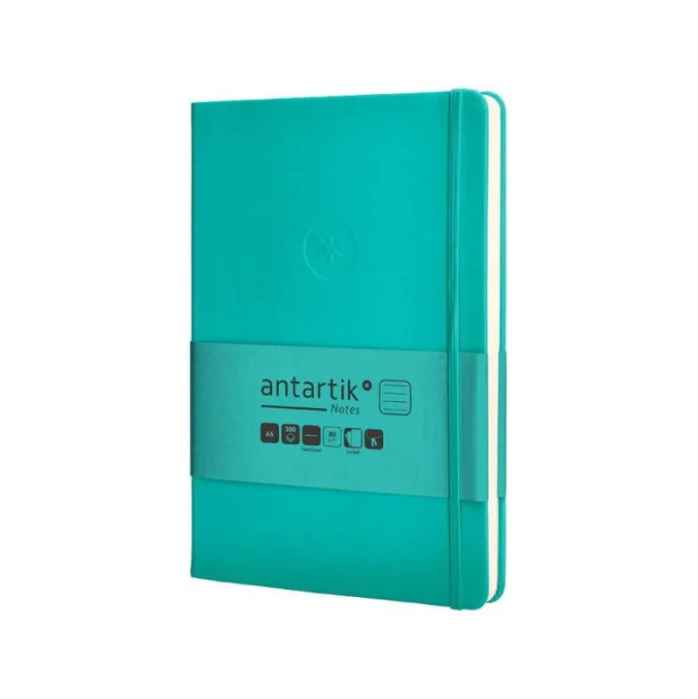 CUADERNO CON GOMILLA ANTARTIK NOTES TAPA DURA A5 HOJAS RAYAS TURQUESA 100 HOJAS 80 GR FSC