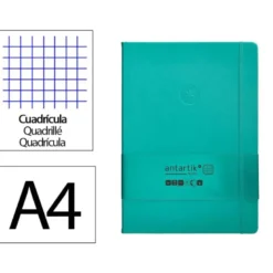 CUADERNO CON GOMILLA ANTARTIK NOTES TAPA DURA A4 HOJAS CUADRICULA TURQUESA 100 HOJAS 80 GR FSC