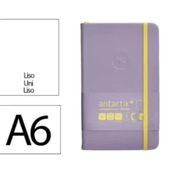 CUADERNO CON GOMILLA ANTARTIK NOTES TAPA DURA A6 HOJAS LISAS MORADO Y AMARILLO 100 HOJAS 80 GR FSC