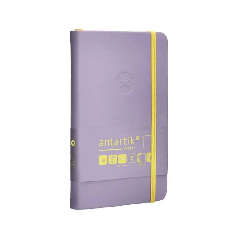 CUADERNO CON GOMILLA ANTARTIK NOTES TAPA DURA A6 HOJAS LISAS MORADO Y AMARILLO 100 HOJAS 80 GR FSC