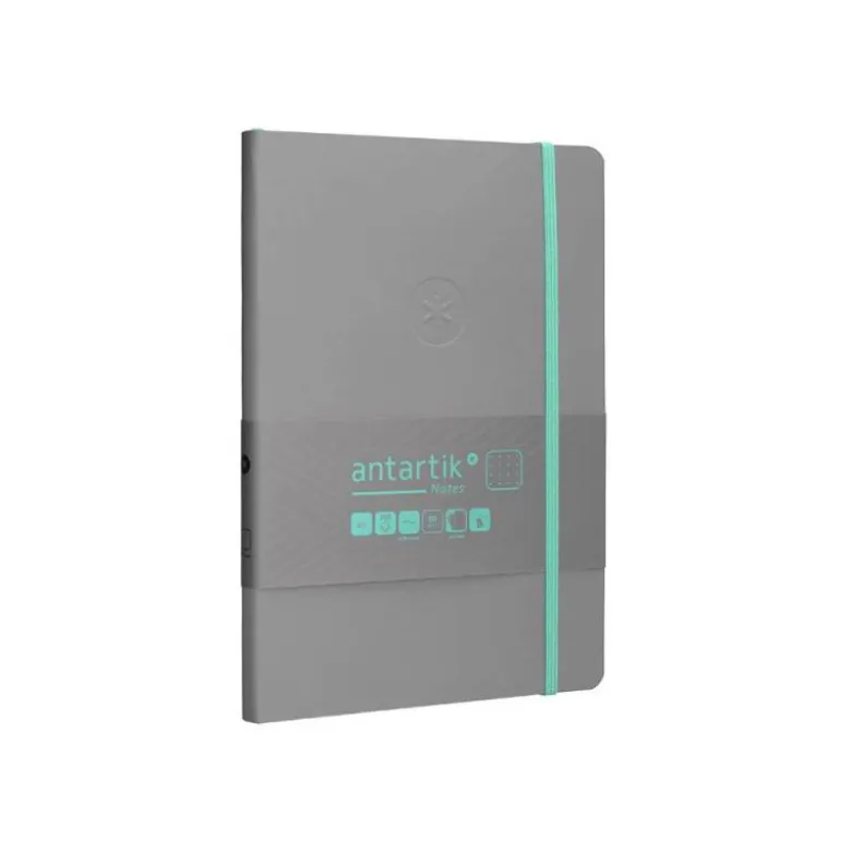 CUADERNO CON GOMILLA ANTARTIK NOTES TAPA BLANDA A5 HOJAS PUNTOS GRIS Y TURQUESA 80 HOJAS 80 GR FSC