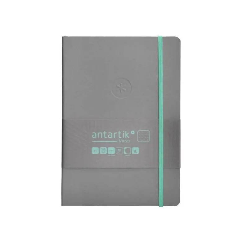 CUADERNO CON GOMILLA ANTARTIK NOTES TAPA BLANDA A5 HOJAS PUNTOS GRIS Y TURQUESA 80 HOJAS 80 GR FSC