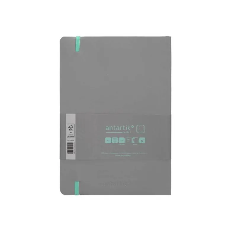 CUADERNO CON GOMILLA ANTARTIK NOTES TAPA BLANDA A5 HOJAS PUNTOS GRIS Y TURQUESA 80 HOJAS 80 GR FSC