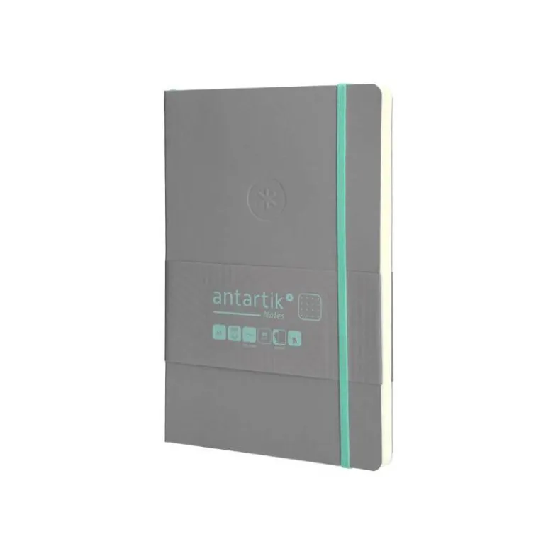 CUADERNO CON GOMILLA ANTARTIK NOTES TAPA BLANDA A5 HOJAS PUNTOS GRIS Y TURQUESA 80 HOJAS 80 GR FSC