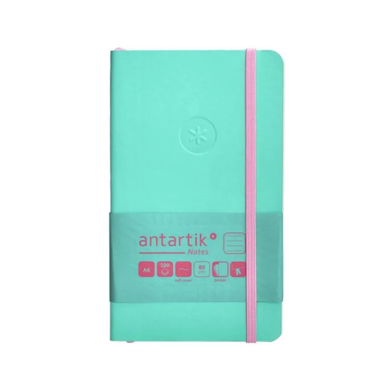 CUADERNO CON GOMILLA ANTARTIK NOTES TAPA BLANDA A6 RAYAS ROSA Y TURQUESA 100 HOJAS 80 GR FSC