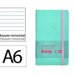 CUADERNO CON GOMILLA ANTARTIK NOTES TAPA BLANDA A6 RAYAS ROSA Y TURQUESA 100 HOJAS 80 GR FSC