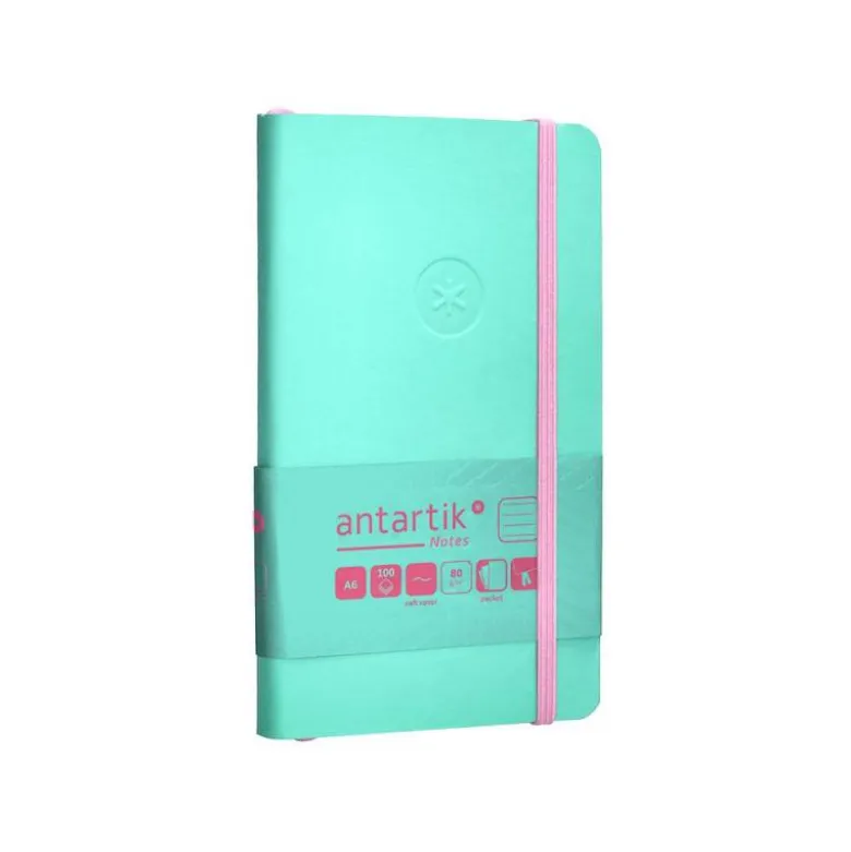 CUADERNO CON GOMILLA ANTARTIK NOTES TAPA BLANDA A6 RAYAS ROSA Y TURQUESA 100 HOJAS 80 GR FSC