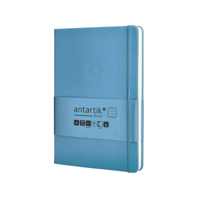 CUADERNO CON GOMILLA ANTARTIK NOTES TAPA DURA A5 HOJAS RAYAS AZUL CLARO 100 HOJAS 80 GR FSC