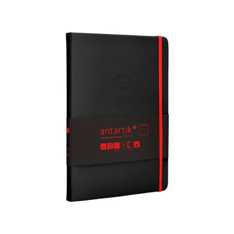 CUADERNO CON GOMILLA ANTARTIK NOTES TAPA DURA A5 HOJAS RAYAS NEGRO Y ROJO 100 HOJAS 80 GR FSC