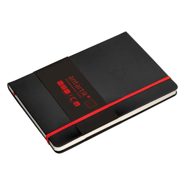 CUADERNO CON GOMILLA ANTARTIK NOTES TAPA DURA A5 HOJAS RAYAS NEGRO Y ROJO 100 HOJAS 80 GR FSC