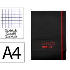 CUADERNO CON GOMILLA ANTARTIK NOTES TAPA DURA A4 HOJAS CUADRICULA NEGRO Y ROJO 100 HOJAS 80 GR FSC