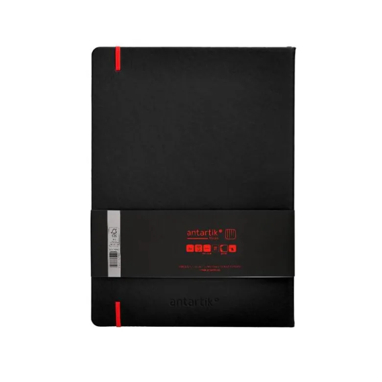 CUADERNO CON GOMILLA ANTARTIK NOTES TAPA DURA A4 HOJAS CUADRICULA NEGRO Y ROJO 100 HOJAS 80 GR FSC