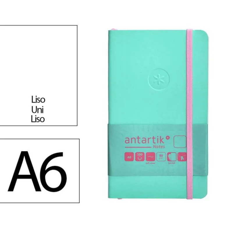 CUADERNO CON GOMILLA ANTARTIK NOTES TAPA BLANDA A6 HOJAS LISAS ROSA Y TURQUESA 100 HOJAS 80 GR FSC