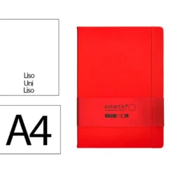 CUADERNO CON GOMILLA ANTARTIK NOTES TAPA DURA A4 HOJAS LISAS ROJO 100 HOJAS 80 GR FSC