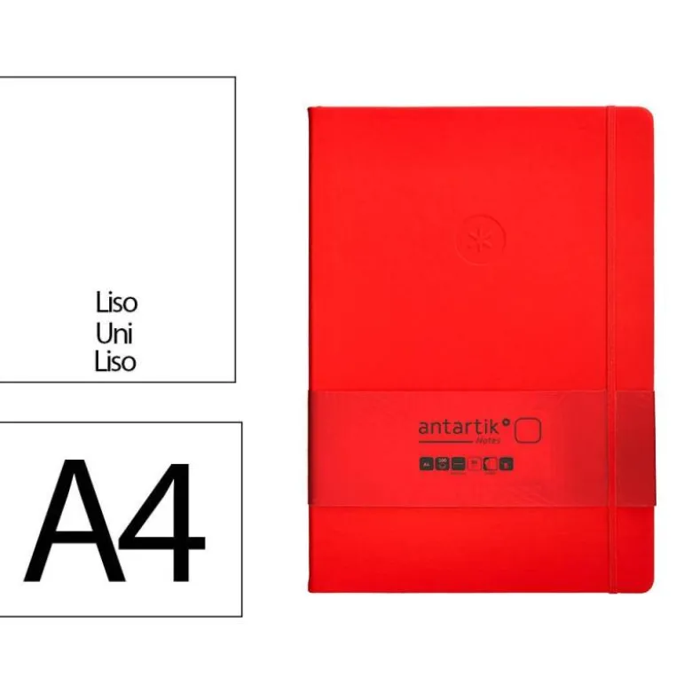 CUADERNO CON GOMILLA ANTARTIK NOTES TAPA DURA A4 HOJAS LISAS ROJO 100 HOJAS 80 GR FSC