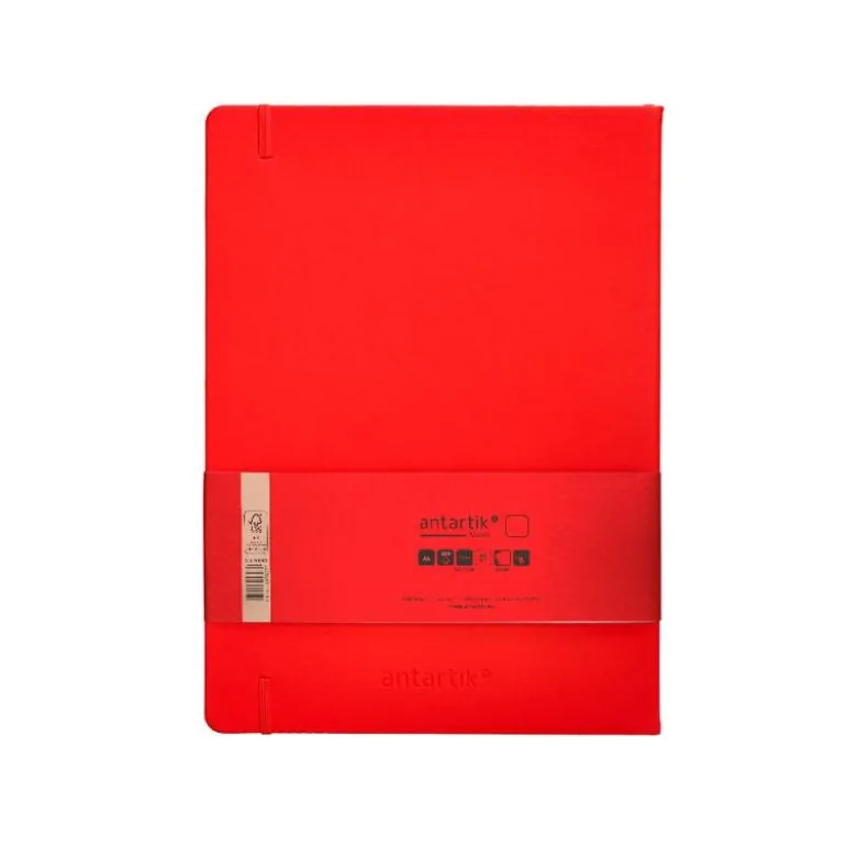 CUADERNO CON GOMILLA ANTARTIK NOTES TAPA DURA A4 HOJAS LISAS ROJO 100 HOJAS 80 GR FSC