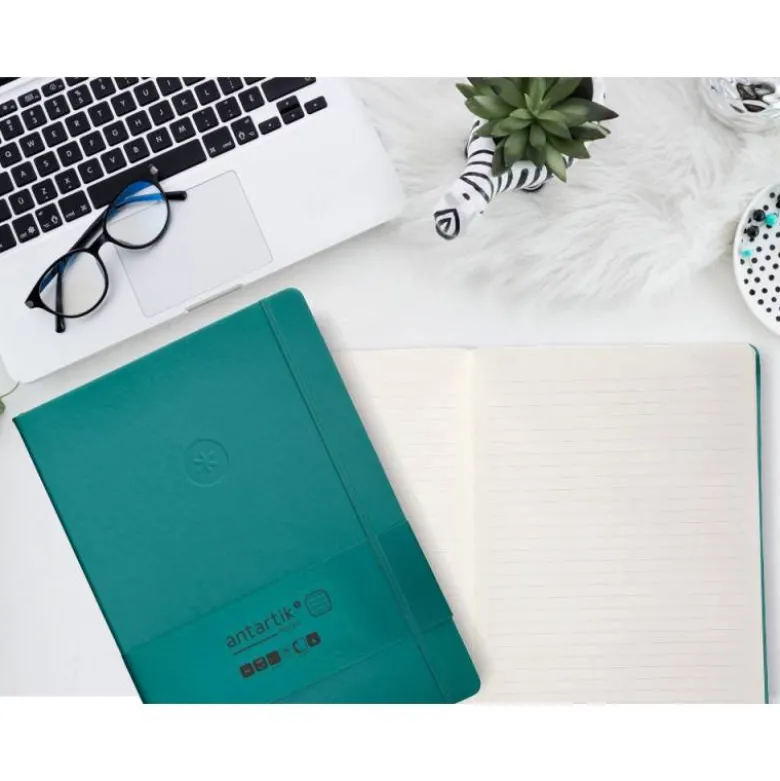CUADERNO CON GOMILLA ANTARTIK NOTES TAPA DURA A4 HOJAS RAYAS VERDE AGUAMARINA 100 HOJAS 80 GR FSC