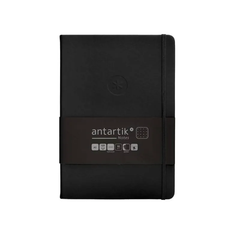 CUADERNO CON GOMILLA ANTARTIK NOTES TAPA DURA A5 HOJAS PUNTOS NEGRO 100 HOJAS 80 GR FSC