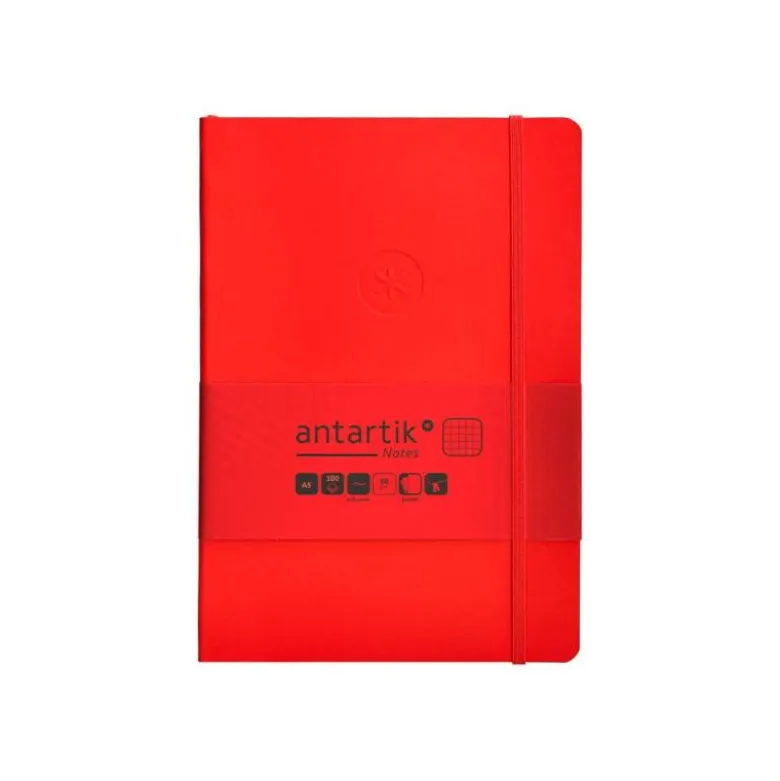 CUADERNO CON GOMILLA ANTARTIK NOTES TAPA BLANDA A5 HOJAS CUADRICULA ROJO 80 HOJAS 80 GR FSC