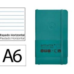 CUADERNO CON GOMILLA ANTARTIK NOTES TAPA BLANDA A6 RAYAS VERDE AGUAMARINA 100 HOJAS 80 GR FSC