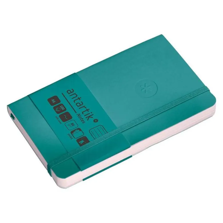 CUADERNO CON GOMILLA ANTARTIK NOTES TAPA BLANDA A6 RAYAS VERDE AGUAMARINA 100 HOJAS 80 GR FSC