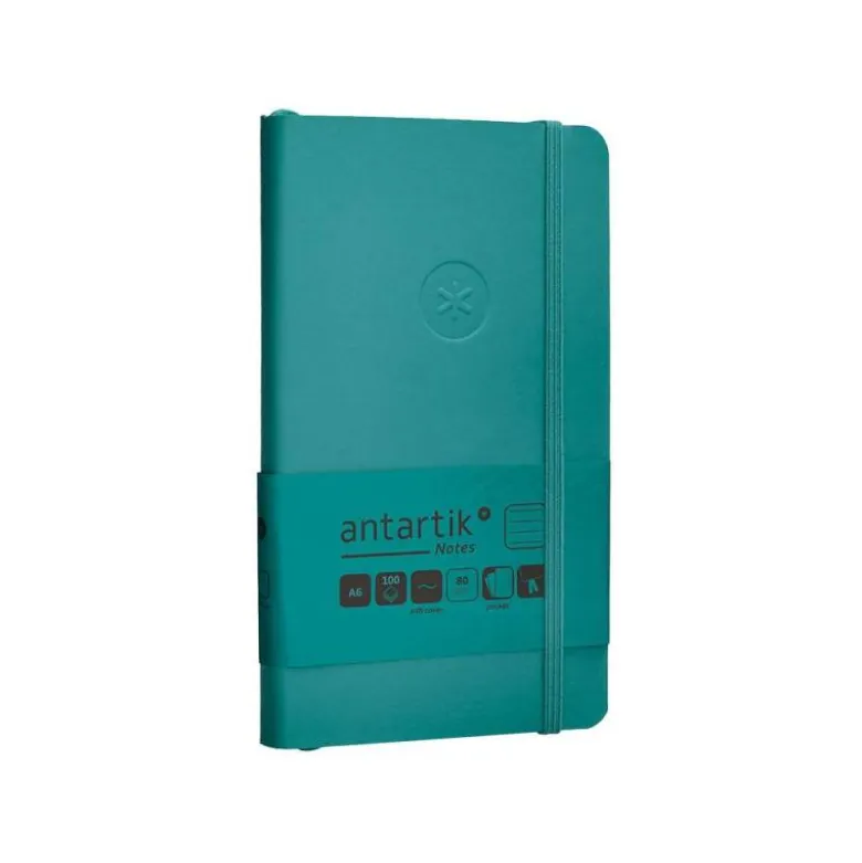 CUADERNO CON GOMILLA ANTARTIK NOTES TAPA BLANDA A6 RAYAS VERDE AGUAMARINA 100 HOJAS 80 GR FSC
