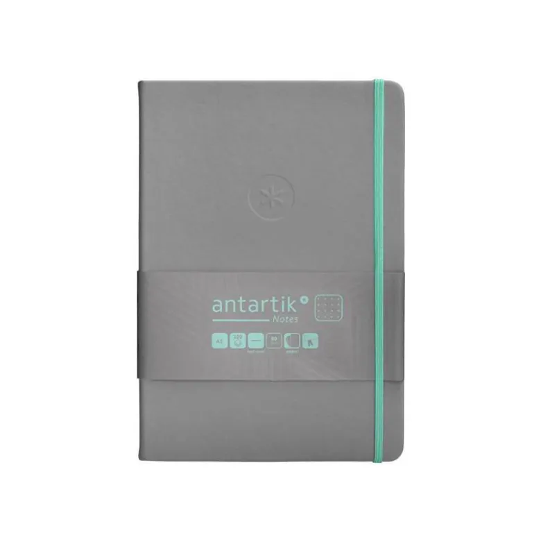 CUADERNO CON GOMILLA ANTARTIK NOTES TAPA DURA A5 HOJAS PUNTOS GRIS Y TURQUESA 100 HOJAS 80 GR FSC