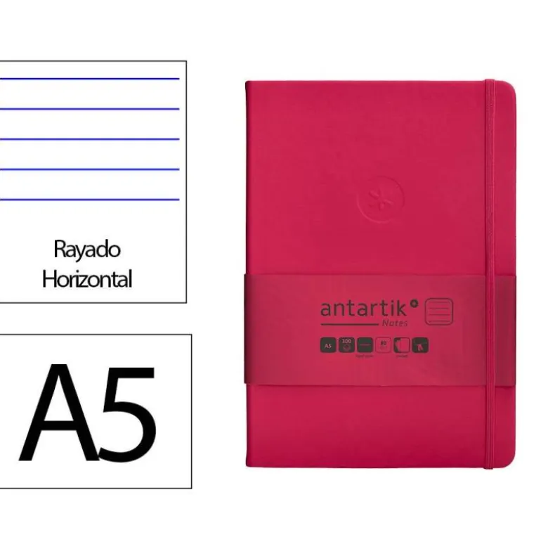 CUADERNO CON GOMILLA ANTARTIK NOTES TAPA DURA A5 HOJAS RAYAS BURDEOS 100 HOJAS 80 GR FSC