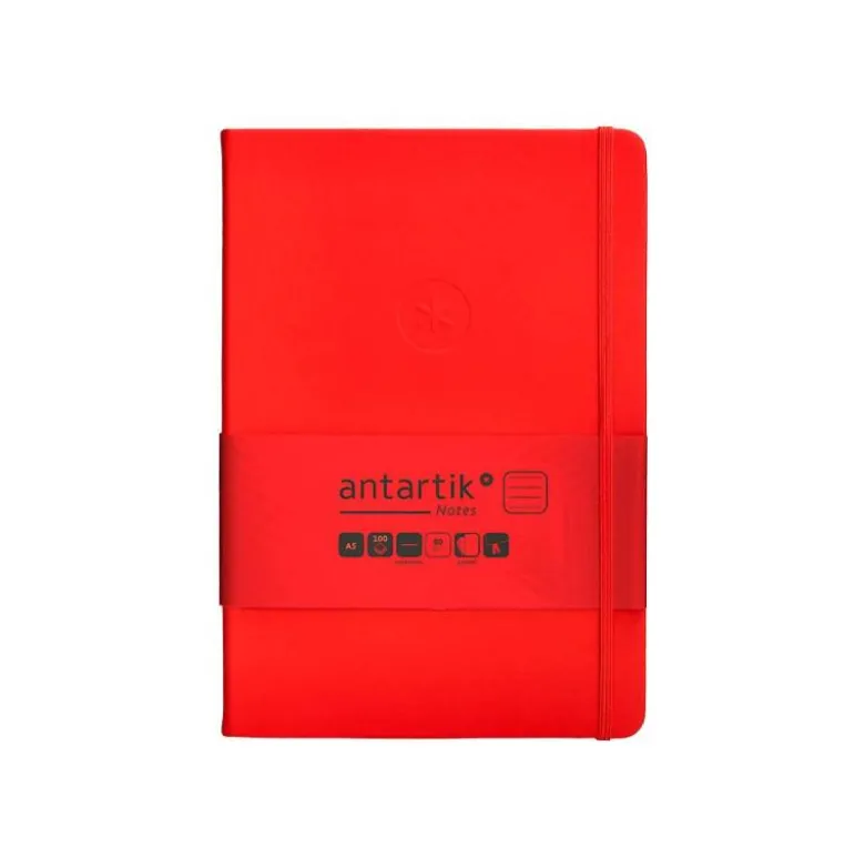 CUADERNO CON GOMILLA ANTARTIK NOTES TAPA DURA A5 HOJAS RAYAS ROJO 100 HOJAS 80 GR FSC