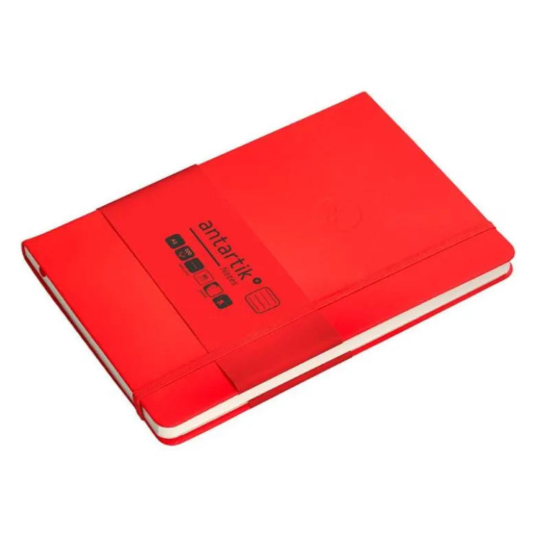 CUADERNO CON GOMILLA ANTARTIK NOTES TAPA DURA A5 HOJAS RAYAS ROJO 100 HOJAS 80 GR FSC
