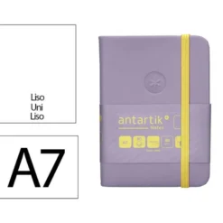 CUADERNO CON GOMILLA ANTARTIK NOTES TAPA DURA A7 HOJAS LISAS MORADO Y AMARILLO 80 HOJAS 80 GR FSC