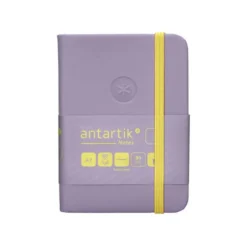 CUADERNO CON GOMILLA ANTARTIK NOTES TAPA DURA A7 HOJAS LISAS MORADO Y AMARILLO 80 HOJAS 80 GR FSC