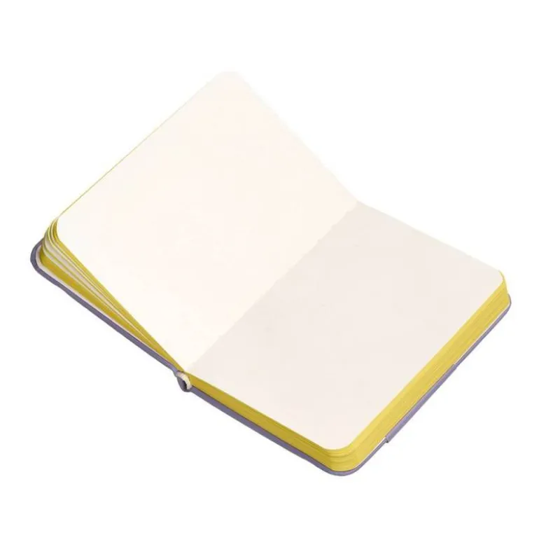 CUADERNO CON GOMILLA ANTARTIK NOTES TAPA DURA A7 HOJAS LISAS MORADO Y AMARILLO 80 HOJAS 80 GR FSC