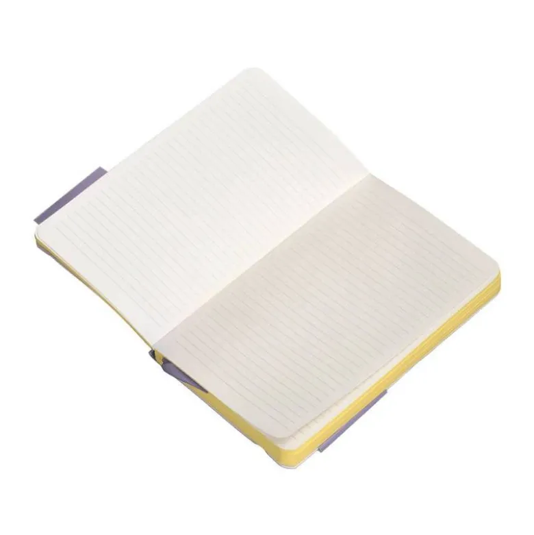 CUADERNO CON GOMILLA ANTARTIK NOTES TAPA BLANDA A6 RAYAS MORADO Y AMARILLO 100 HOJAS 80 GR FSC