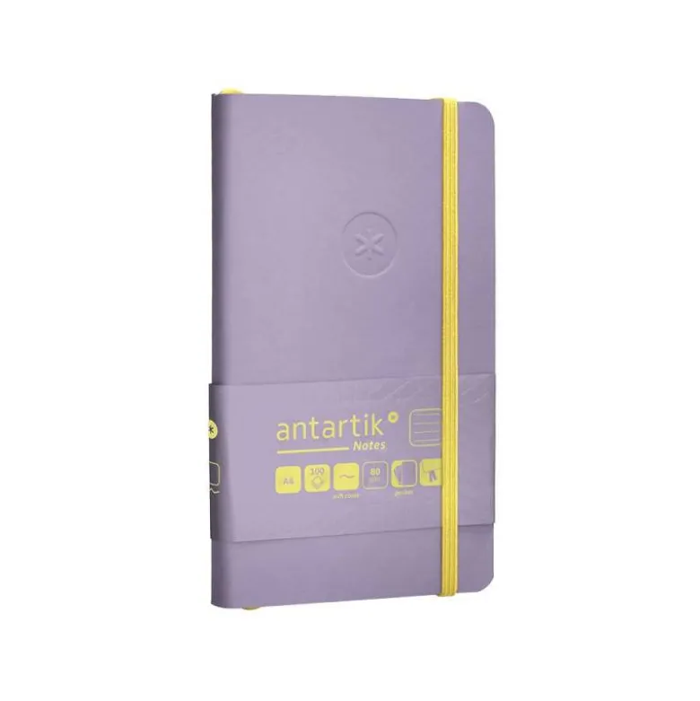 CUADERNO CON GOMILLA ANTARTIK NOTES TAPA BLANDA A6 RAYAS MORADO Y AMARILLO 100 HOJAS 80 GR FSC