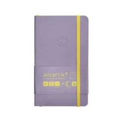 CUADERNO CON GOMILLA ANTARTIK NOTES TAPA BLANDA A6 RAYAS MORADO Y AMARILLO 100 HOJAS 80 GR FSC