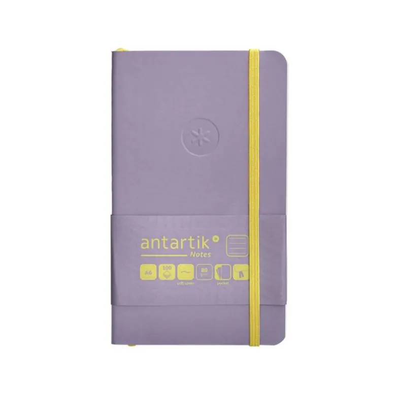 CUADERNO CON GOMILLA ANTARTIK NOTES TAPA BLANDA A6 RAYAS MORADO Y AMARILLO 100 HOJAS 80 GR FSC
