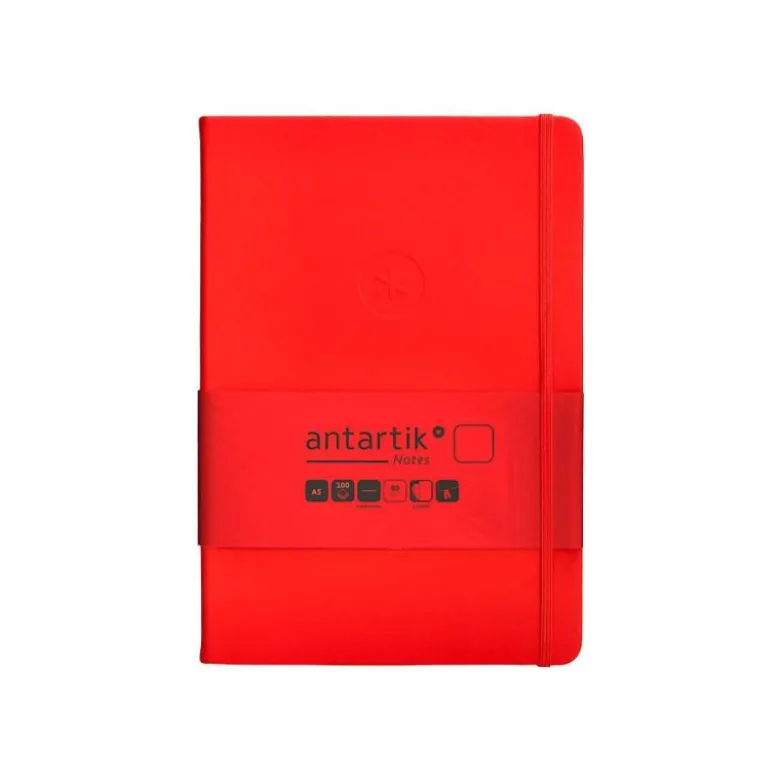 CUADERNO CON GOMILLA ANTARTIK NOTES TAPA DURA A5 HOJAS LISAS ROJO 100 HOJAS 80 GR FSC