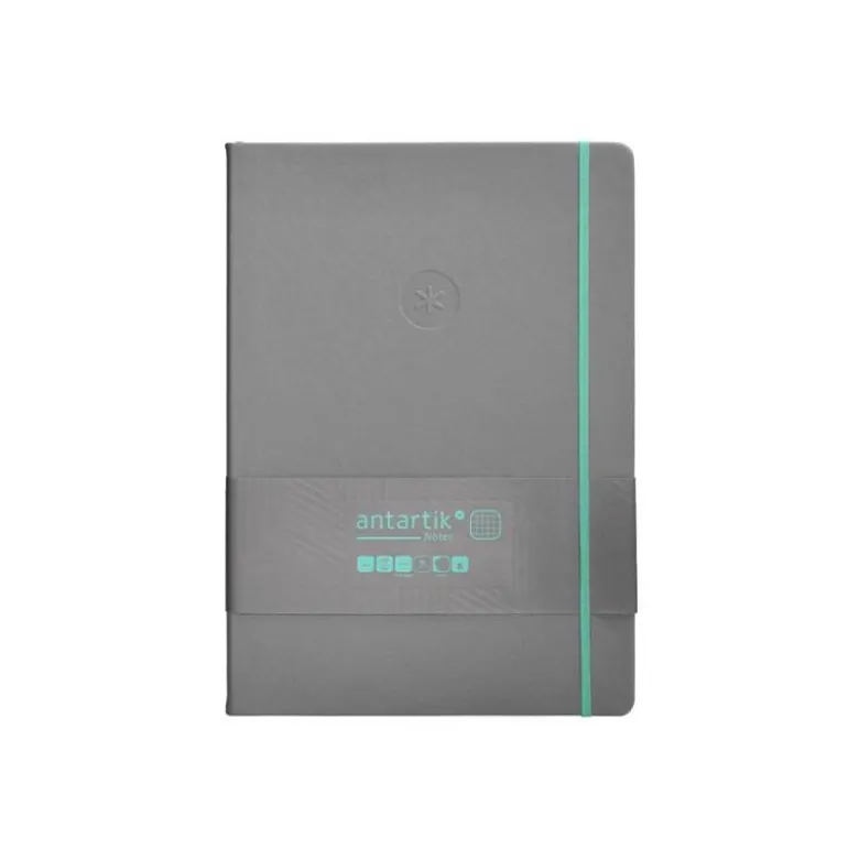 CUADERNO CON GOMILLA ANTARTIK NOTES TAPA DURA A4 HOJAS CUADRICULA GRIS Y TURQUESA 100 HOJAS 80 GR FSC