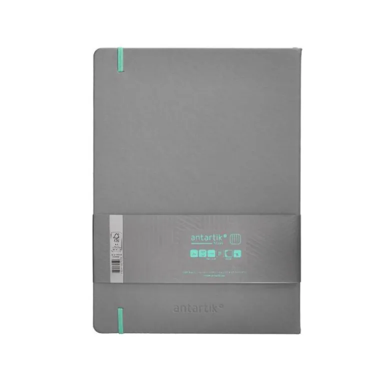 CUADERNO CON GOMILLA ANTARTIK NOTES TAPA DURA A4 HOJAS CUADRICULA GRIS Y TURQUESA 100 HOJAS 80 GR FSC