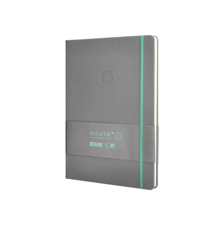 CUADERNO CON GOMILLA ANTARTIK NOTES TAPA DURA A4 HOJAS CUADRICULA GRIS Y TURQUESA 100 HOJAS 80 GR FSC