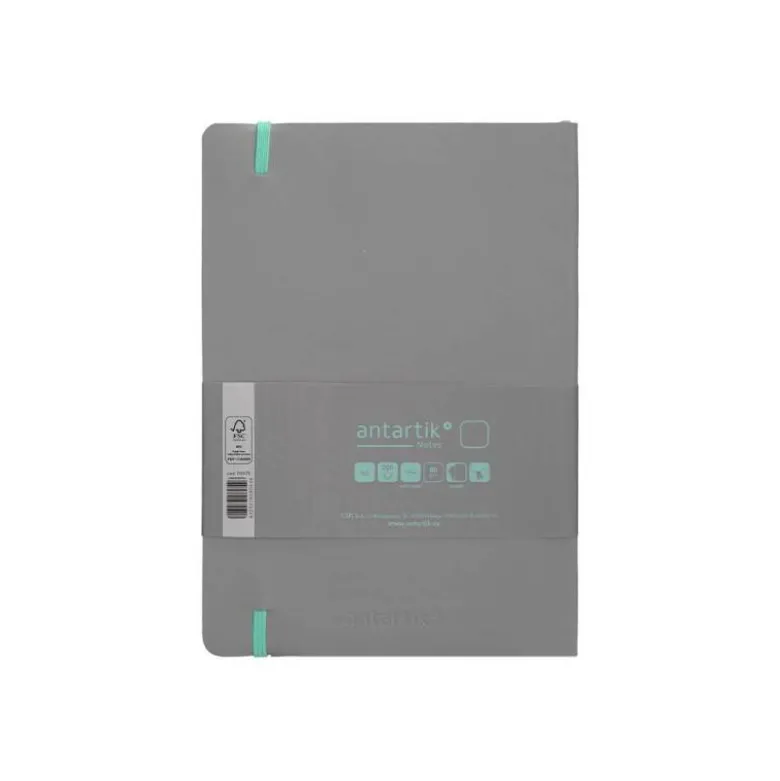 CUADERNO CON GOMILLA ANTARTIK NOTES TAPA BLANDA A5 HOJAS LISAS GRIS Y TURQUESA 80 HOJAS 80 GR FSC