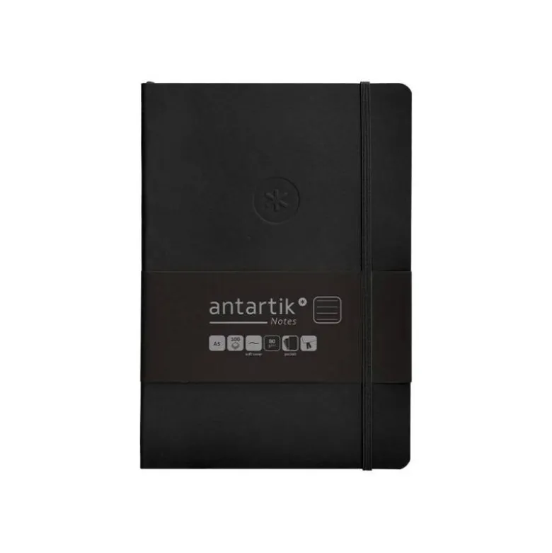 CUADERNO CON GOMILLA ANTARTIK NOTES TAPA BLANDA A5 HOJAS RAYAS NEGRO 80 HOJAS 80 GR FSC