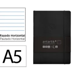 CUADERNO CON GOMILLA ANTARTIK NOTES TAPA BLANDA A5 HOJAS RAYAS NEGRO 80 HOJAS 80 GR FSC