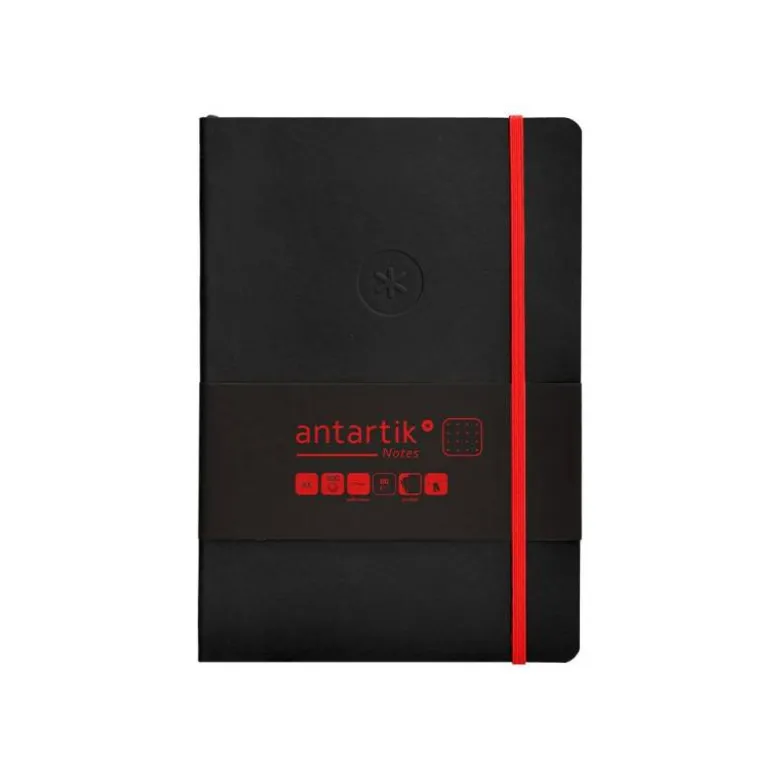 CUADERNO CON GOMILLA ANTARTIK NOTES TAPA BLANDA A5 HOJAS PUNTOS NEGRO Y ROJO 80 HOJAS 80 GR FSC
