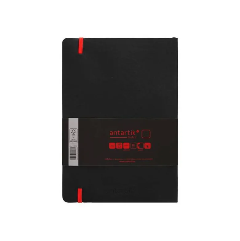 CUADERNO CON GOMILLA ANTARTIK NOTES TAPA BLANDA A5 HOJAS PUNTOS NEGRO Y ROJO 80 HOJAS 80 GR FSC