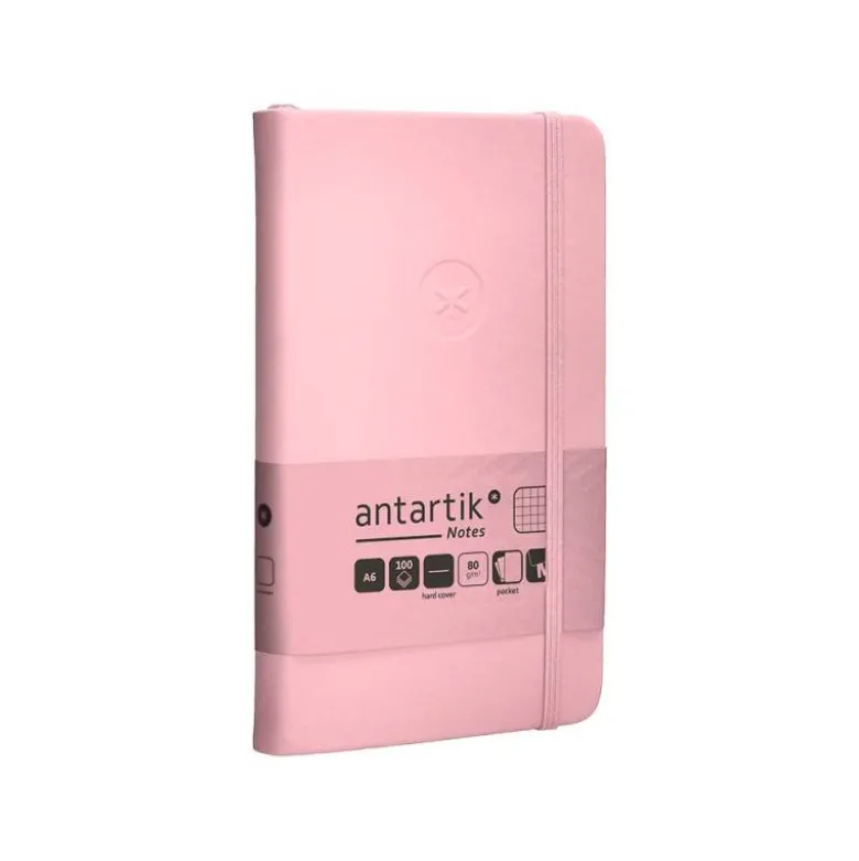 CUADERNO CON GOMILLA ANTARTIK NOTES TAPA DURA A6 HOJAS CUADRICULA ROSA PASTEL 100 HOJAS 80 GR FSC